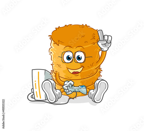 straw roll playing video games. cartoon character
