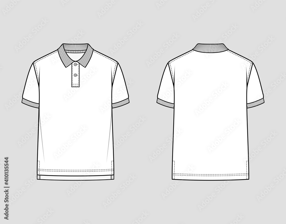Polo shirt with ribbed collar and armbands. Classic Fit. Vector  illustration. Flat technical drawing. Mockup template. Stock Vector | Adobe  Stock