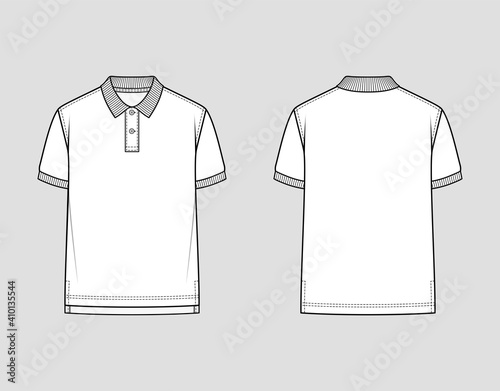 Polo shirt with ribbed collar and armbands. Classic Fit. Vector illustration. Flat technical drawing. Mockup template.