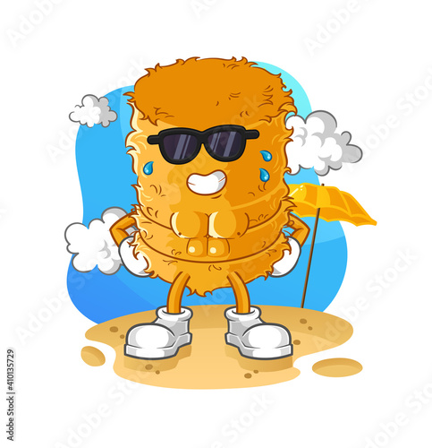 straw roll sunbathing in summer. character vector