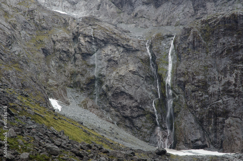 Obraz premium Waterfalls in Fiordland National Park. Southland. South Island. New Zealand.