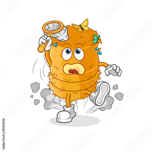 straw roll catch butterfly illustration. character vector