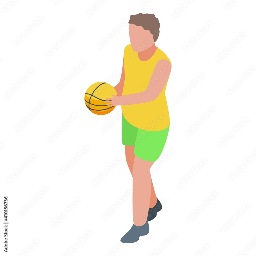 Young boy basketball play icon. Isometric of young boy basketball play vector icon for web design isolated on white background Young boy basketball play icon. Isometric of young boy basketball play vector icon for web design isolated on white background