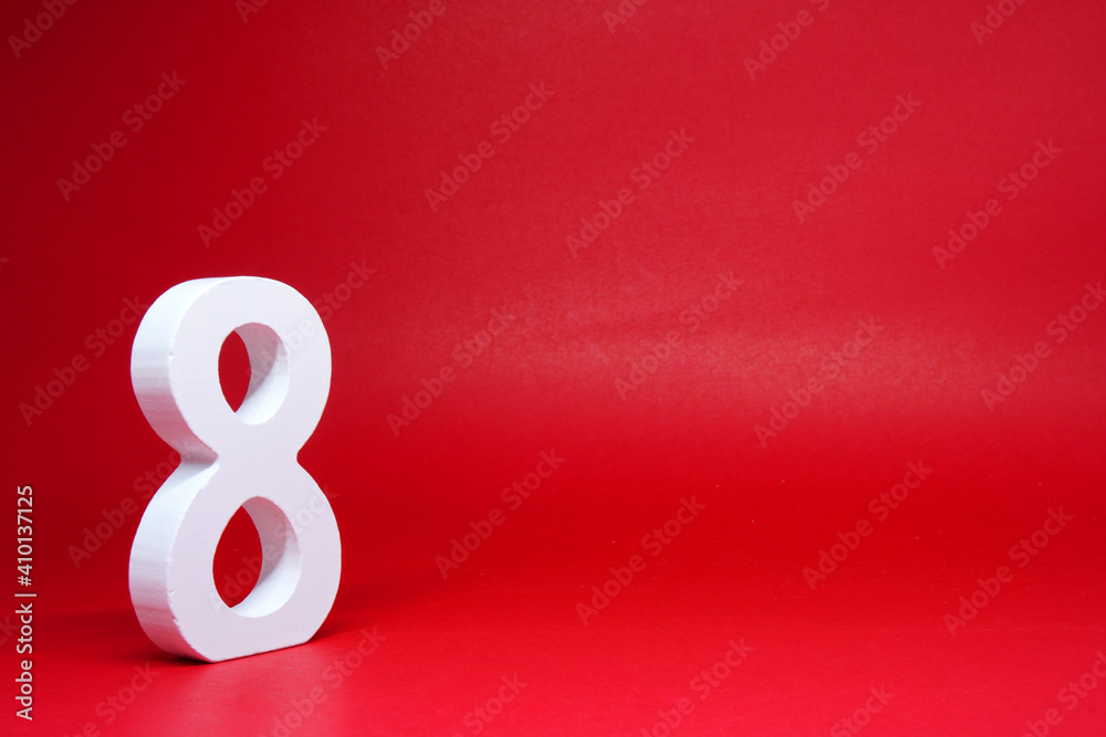 No. 8 ( Eight ) Isolated red Background with Copy Space - Number 8% Percentage or Promotion - Discount or anniversary concept No. 8 ( Eight ) Isolated red Background with Copy Space - Number 8% Percentage or Promotion - Discount or anniversary concept