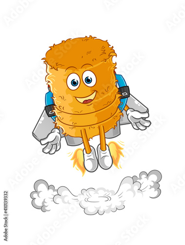 straw roll with jetpack mascot. cartoon vector