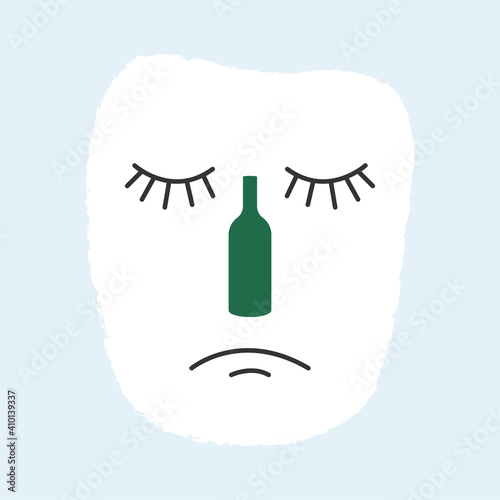 The symbol of alcoholism is a sad face with a bottle.