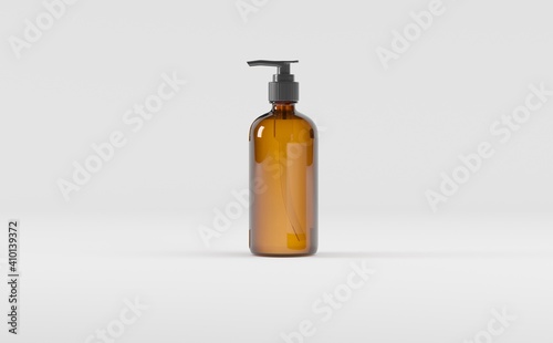 Amber Glass Bottle- Cosmetic - Soap Dispenser- Pump - Mockup 3D illustration