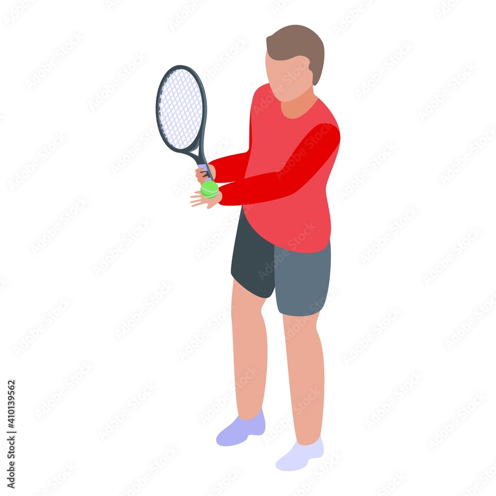 Male tennis player icon. Isometric of male tennis player vector icon for web design isolated on white background Male tennis player icon. Isometric of male tennis player vector icon for web design isolated on white background