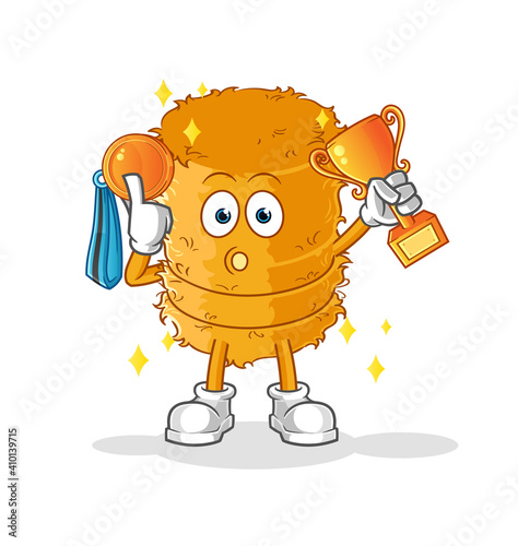 straw roll winner with trophie. cartoon character