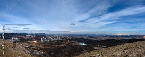 Night view of village in mountains during winter