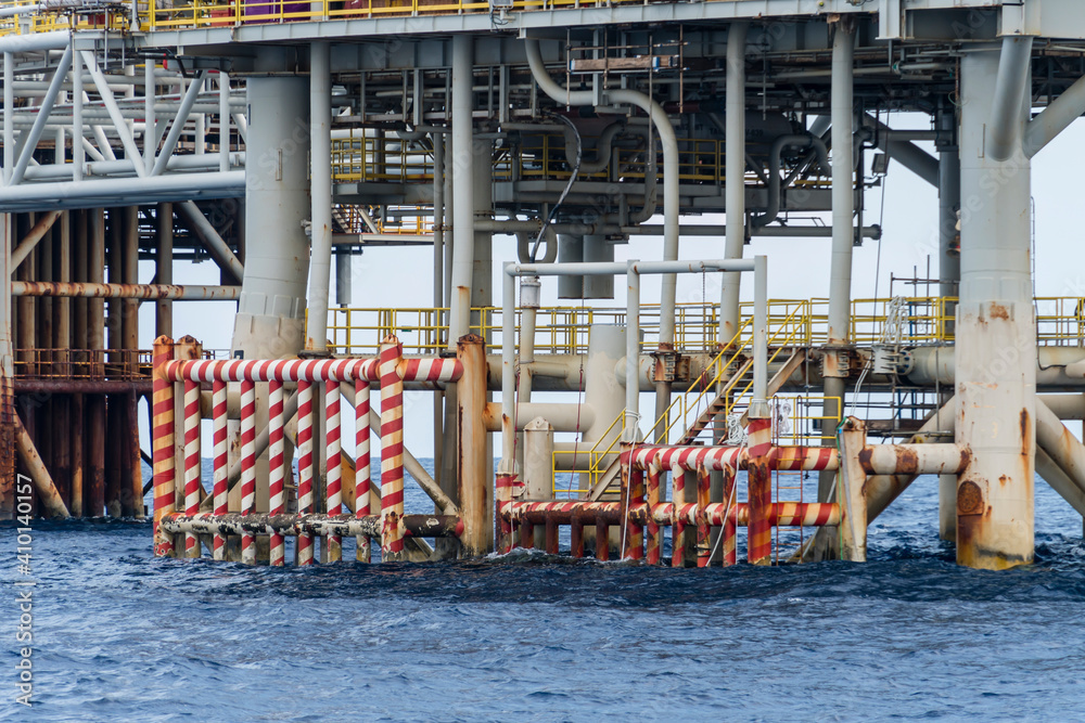 Boat landing structure on an oil production platform at an oil field