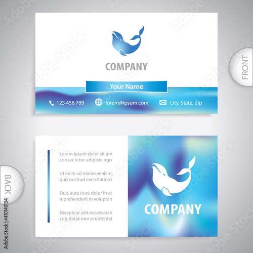 Business card template. Humpback whale icon. Symbol for sport yacht clubs and fishing centers. Seafood shop and restaurant.