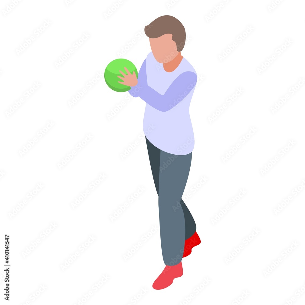 Boy throwing bowling ball icon. Isometric of boy throwing bowling ball vector icon for web design isolated on white background