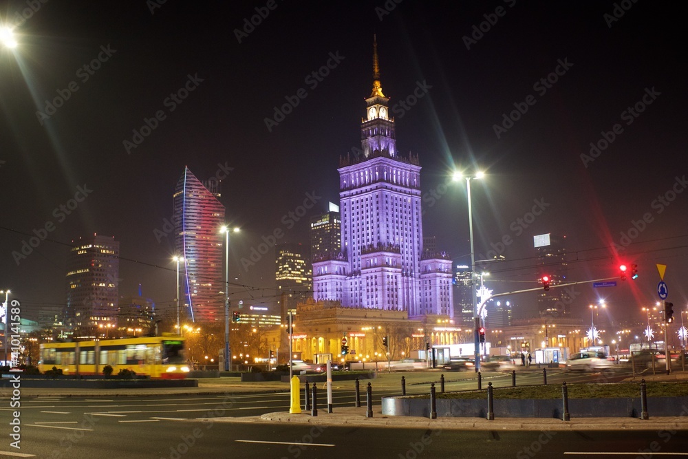 Palace of Science and Culture in Warsaw by Night