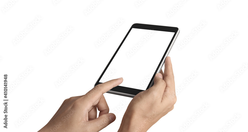 Hands holding tablet touch computer gadget with screen Hands holding tablet touch computer gadget with screen