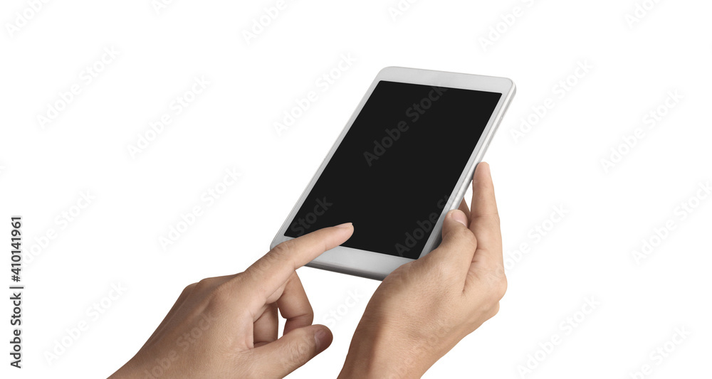 Hands holding tablet touch computer gadget with screen Hands holding tablet touch computer gadget with screen