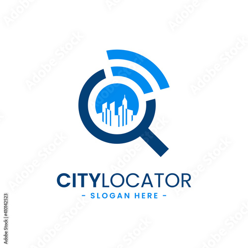 City locator logo design template. Creative gps map point location symbol concept.