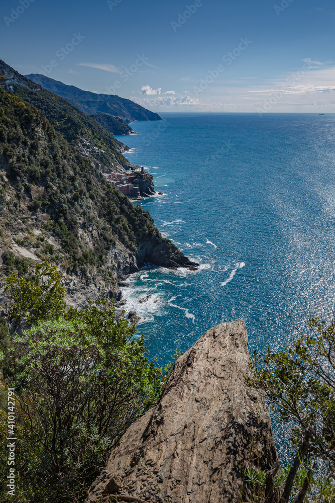 Beautiful seascape . View from the way to Vernazza village in Cinque Terre on the Italian Riviera