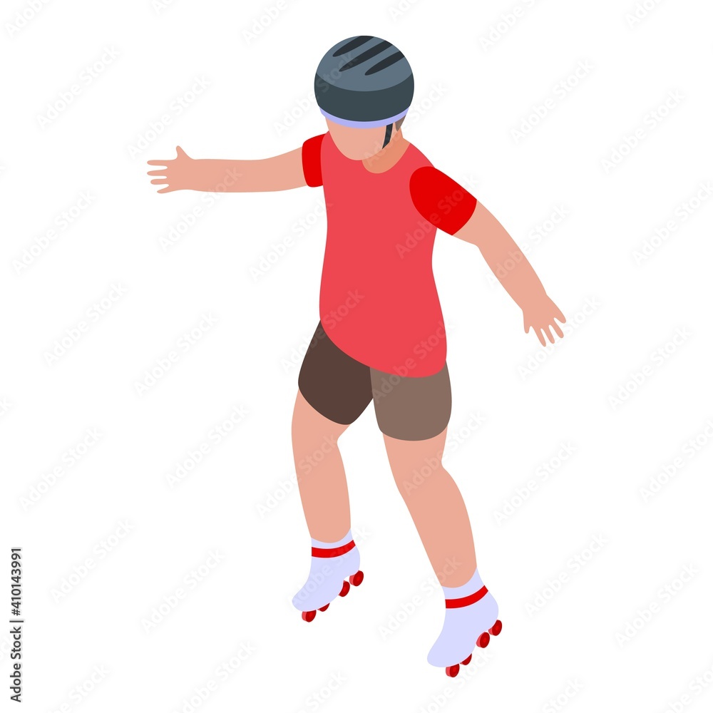 Kid rollerblading icon. Isometric of kid rollerblading vector icon for web design isolated on white background