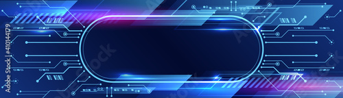 Hi-tech vector illustration with various technology elements. Wide Cyber security internet and networking concept. Abstract global sci fi concept. Digital internet communication on blue background
