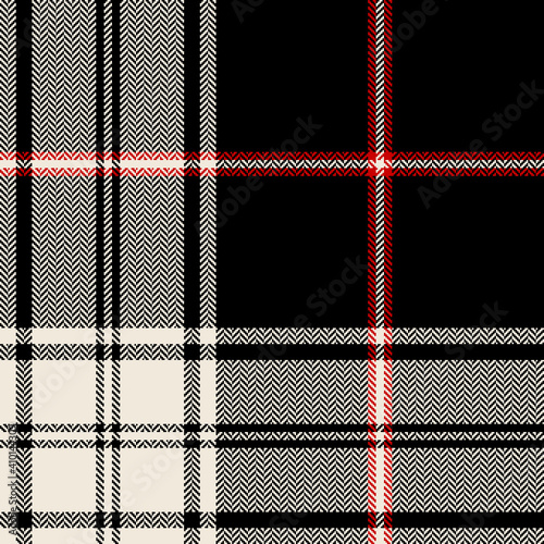 Tartan plaid pattern winter in black, red, off white. Seamless dark check plaid graphic for flannel shirt, blanket, duvet cover, other classic fashion textile print.