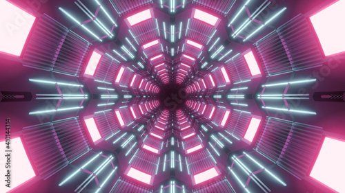3D illustration of abstract tunnel with pink illumination
