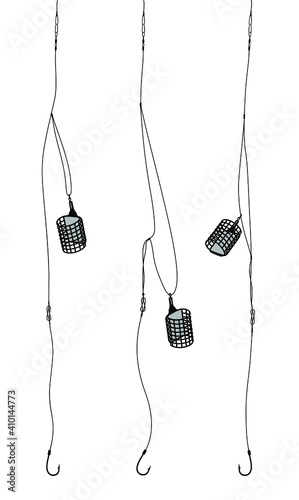 Set of fishing feeder tackles, feeders. Fishing tools. Vector illustration