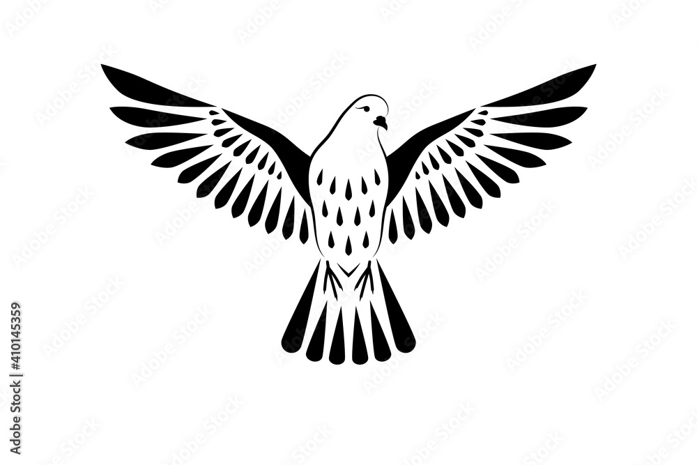 Engraving of stylized dove on white background. Decorative bird. Linear drawing. Flying bird. Stencil art. Dove of peace. Engraving of stylized dove on white background. Decorative bird. Linear drawing. Flying bird. Stencil art. Dove of peace.