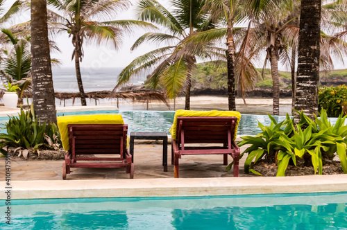 Two deckchairs along the pool