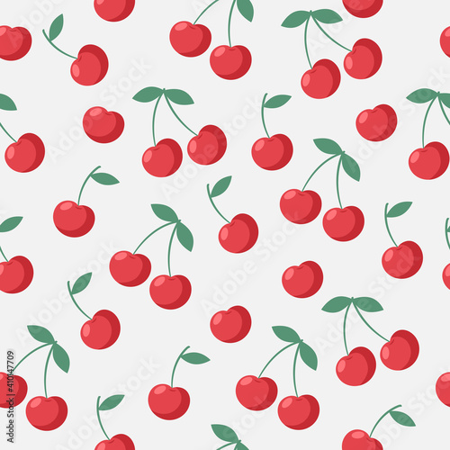 Seamless juicy red cherries pattern Fototapeta