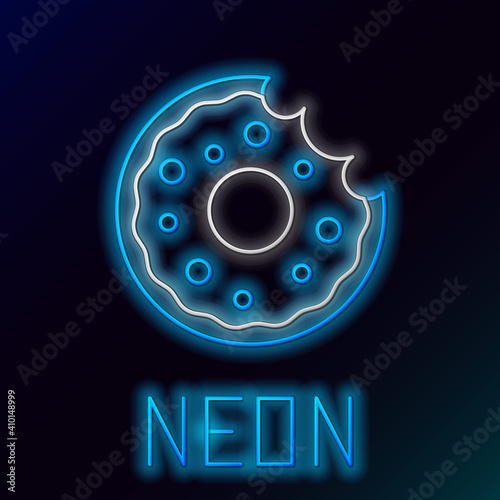 Glowing neon line Donut with sweet glaze icon isolated on black background. Colorful outline concept. Vector.