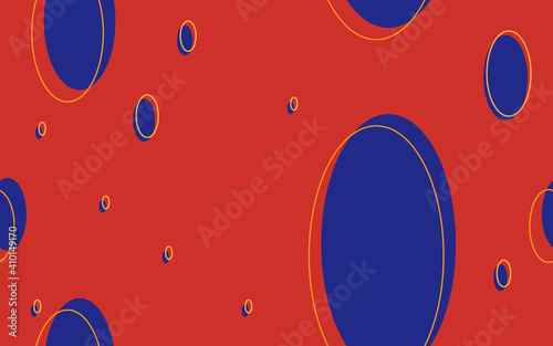 Bright and minimal attractive seamless texture. Blue ovals with outline offset on vivid red background. Great as sale banner for promotions and discounts, wrapping gift paper or backdrop