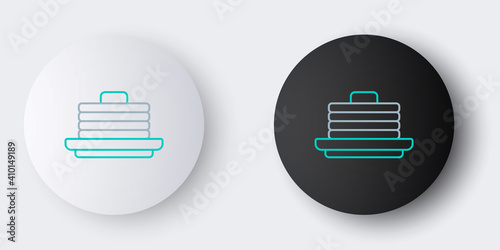 Line Stack of pancakes icon isolated on grey background. Baking with syrup and cherry. Breakfast concept. Colorful outline concept. Vector.