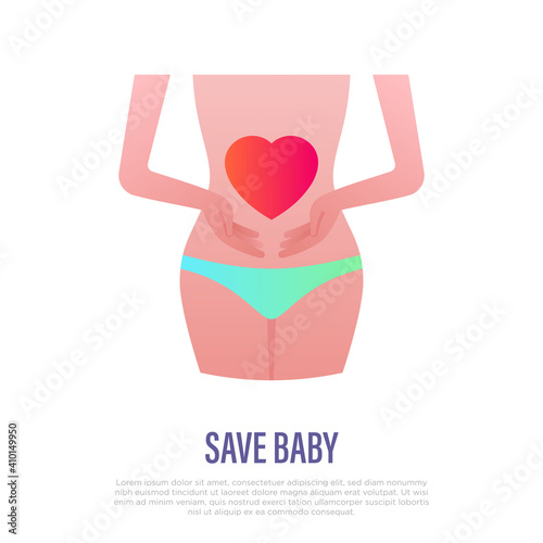 Save baby flat gradient icon. Pregnancy. Woman stomach with heart. Vector illustration.