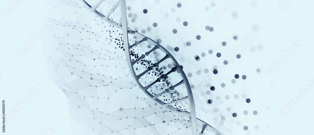 DNA helix 3D illustration. Mutations under microscope. Decoding genome. Virtual modeling of chemical processes. Hi-tech in medicine DNA helix 3D illustration. Mutations under microscope. Decoding genome. Virtual modeling of chemical processes. Hi-tech in medicine