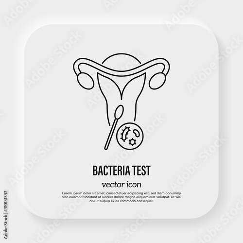 Bacteria test for uterine thin line icon. Gynecology. Diagnostics of infection. Vector illustration.