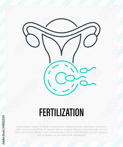 Fertilization thin line icon. Uterus, sperm, insemination. Embryology. Vector illustration.