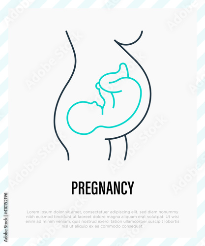 Embryo in woman's belly. Gynecology, reproductive. Thin line icon. Vector illustration.