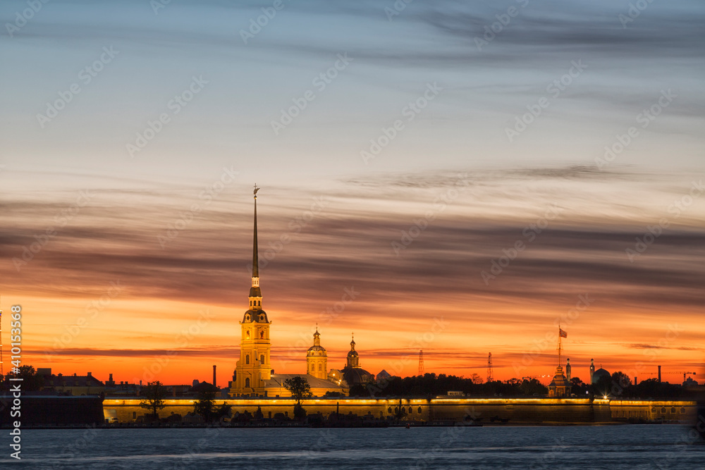 Peter and Paul fortress in sunset, Saint-Petersburg, Russia