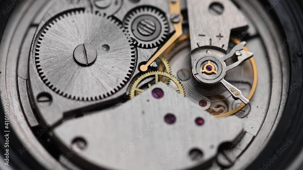 Working gear mechanism of an old wrist watch in macro. Close-up Working gear mechanism of an old wrist watch in macro. Close-up
