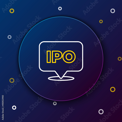 Line IPO - initial public offering or stock market launch icon isolated on blue background. Colorful outline concept. Vector.