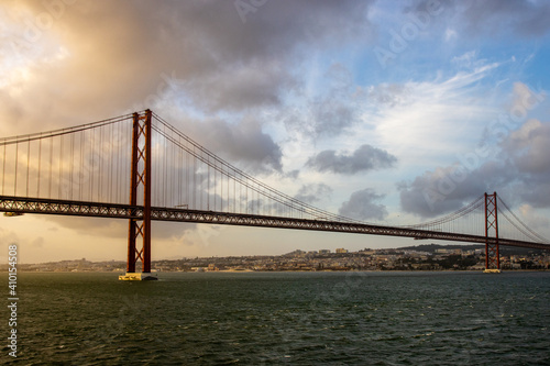 The 25 April bridge (Ponte 25 de Abril) - famous bridge in Lisbon and among of the longest ones in Europe. 