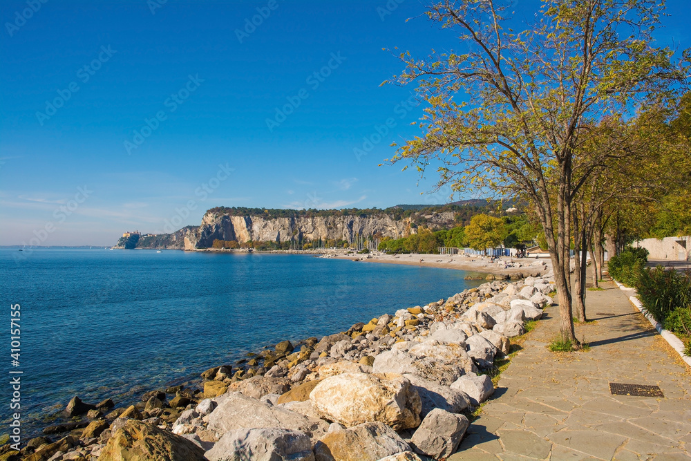 The Gulf of Trieste, Friuli-Venezia Giulia, north east Italy. Looking towards Duino Castle in the distance
