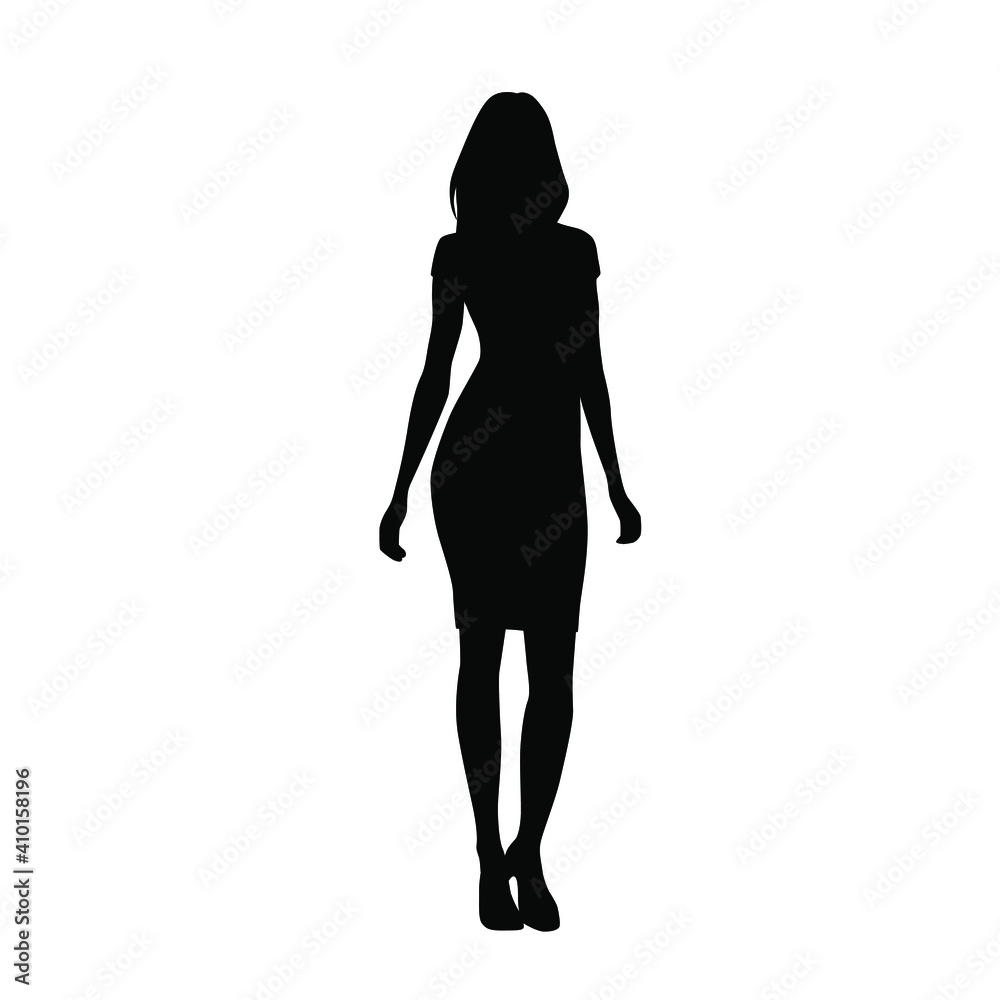 Silhouette of a woman standing, business people,vector illustration, black color, isolated on white background Silhouette of a woman standing, business people,vector illustration, black color, isolated on white background