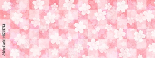 桜の花に市松模様が重なったイラスト no.02