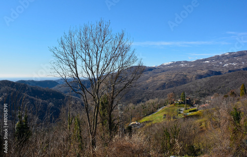 The Val Cosa landscape viewed from the hill village of Clauzetto in Pordenone Province, Friuli-Venezia Giulia, north east Italy 