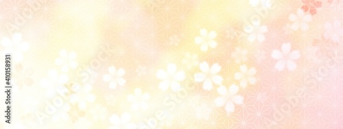 桜の花に麻の葉模様が重なった淡いイラスト no.02