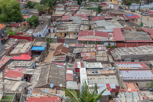 Aerial view of a poor neighborhood in the central area of ​​Luanda city, typical African ghetto photo