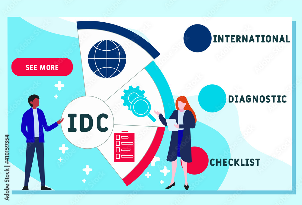 Vector website design template . IDC - International Diagnostic Checklist acronym. business concept background. illustration for website banner, marketing materials, business presentation, online Vector website design template . IDC - International Diagnostic Checklist acronym. business concept background. illustration for website banner, marketing materials, business presentation, online
