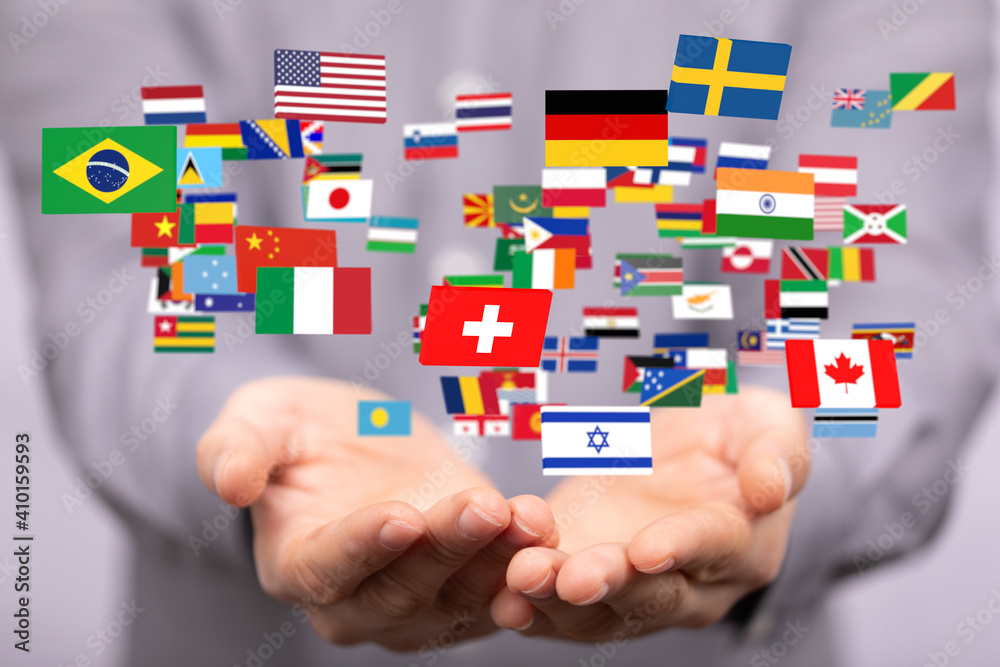 World map with all states and their flags,3d render. World map with all states and their flags,3d render.